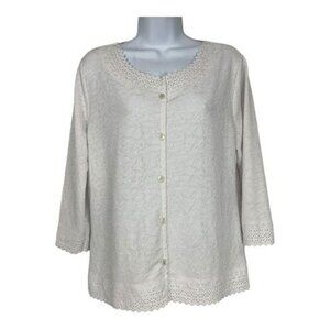 Rebecca Malone Womens Lace Button Cardigan PL Polyester/Spandex Off-White